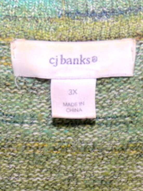 CJ Banks Women’s Green 3/4 Sleeve Deep V Neck Sweater - Picture 4 of 5